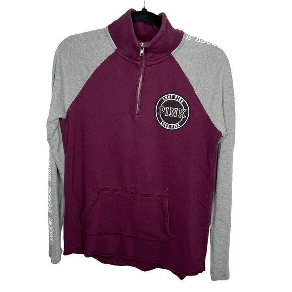 VS PINK / maroon & gray logo 1/4 zip pullover sweatshirt / XS - Picture 1 of 6